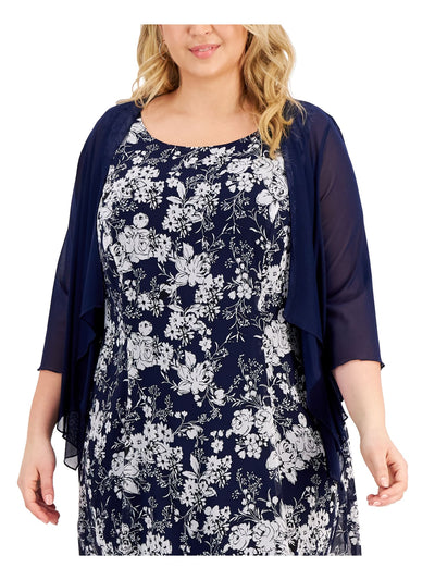 CONNECTED APPAREL Womens Navy Sheer 3/4 Sleeve Open Front Cardigan Plus 20W