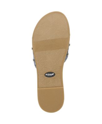 DR SCHOLLS Womens Navy Floral Comfort Adjustable Strap Studded Originalist Round Toe Wedge Slip On Slide Sandals Shoes M
