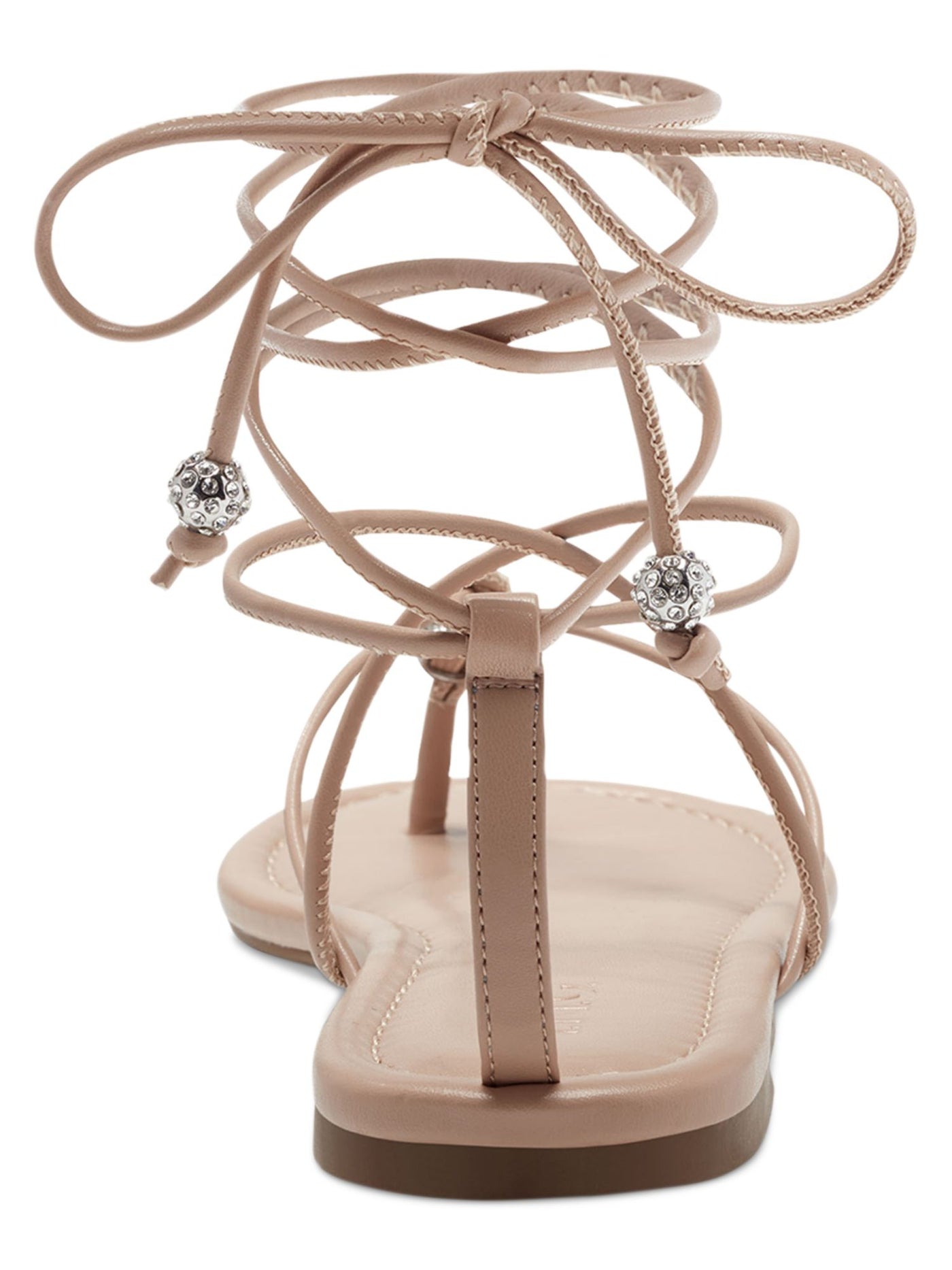 INC Womens Beige Strappy Embellished Amille Round Toe Lace-Up Thong Sandals Shoes 7.5 M