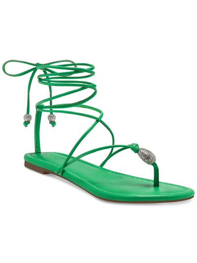 INC Womens Green Padded Embellished Strappy Amille Round Toe Lace-Up Thong Sandals Shoes 6.5 M