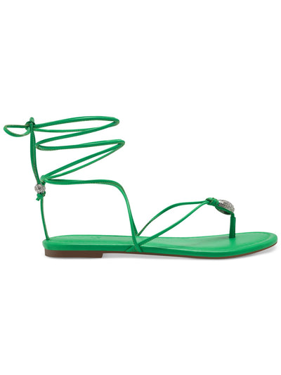 INC Womens Green Strappy Embellished Amille Round Toe Lace-Up Thong Sandals Shoes 7.5 M