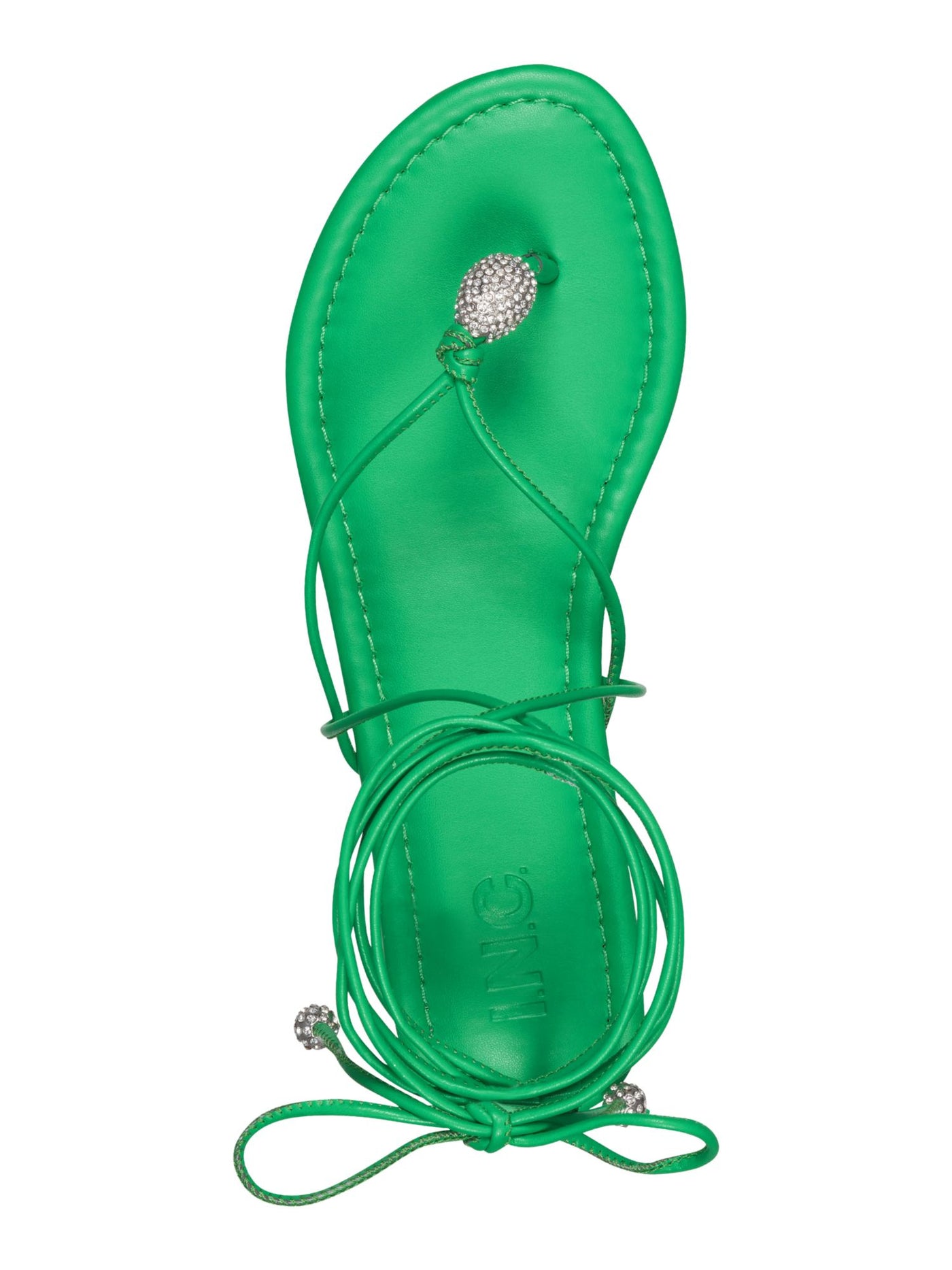 INC Womens Green Padded Embellished Strappy Amille Round Toe Lace-Up Thong Sandals Shoes 6.5 M