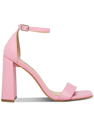 STEVE MADDEN Womens Pink Ankle Strap Padded Tiaa Square Toe Block Heel Buckle Leather Dress Heeled Sandal 9 M
