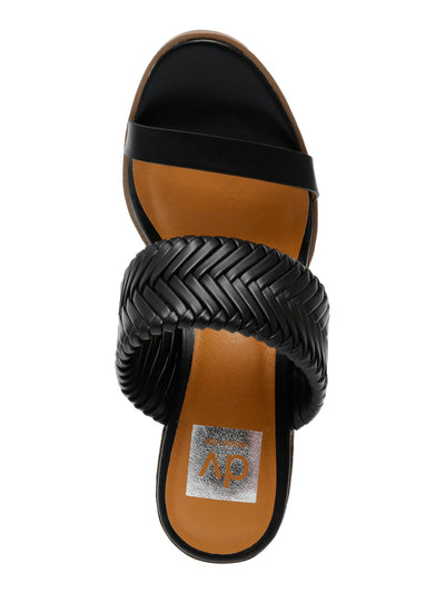 DOLCE VITA Womens Black Woven Padded Bambi Round Toe Stacked Heel Slip On Heeled Sandal 9.5