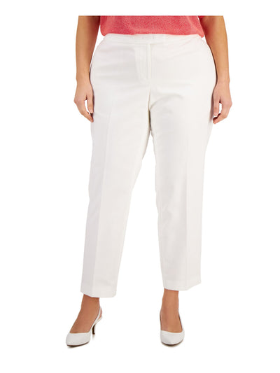 ANNE KLEIN Womens White Zippered Pocketed Hook And Bar Closure Wear To Work Straight leg Pants Plus 22W