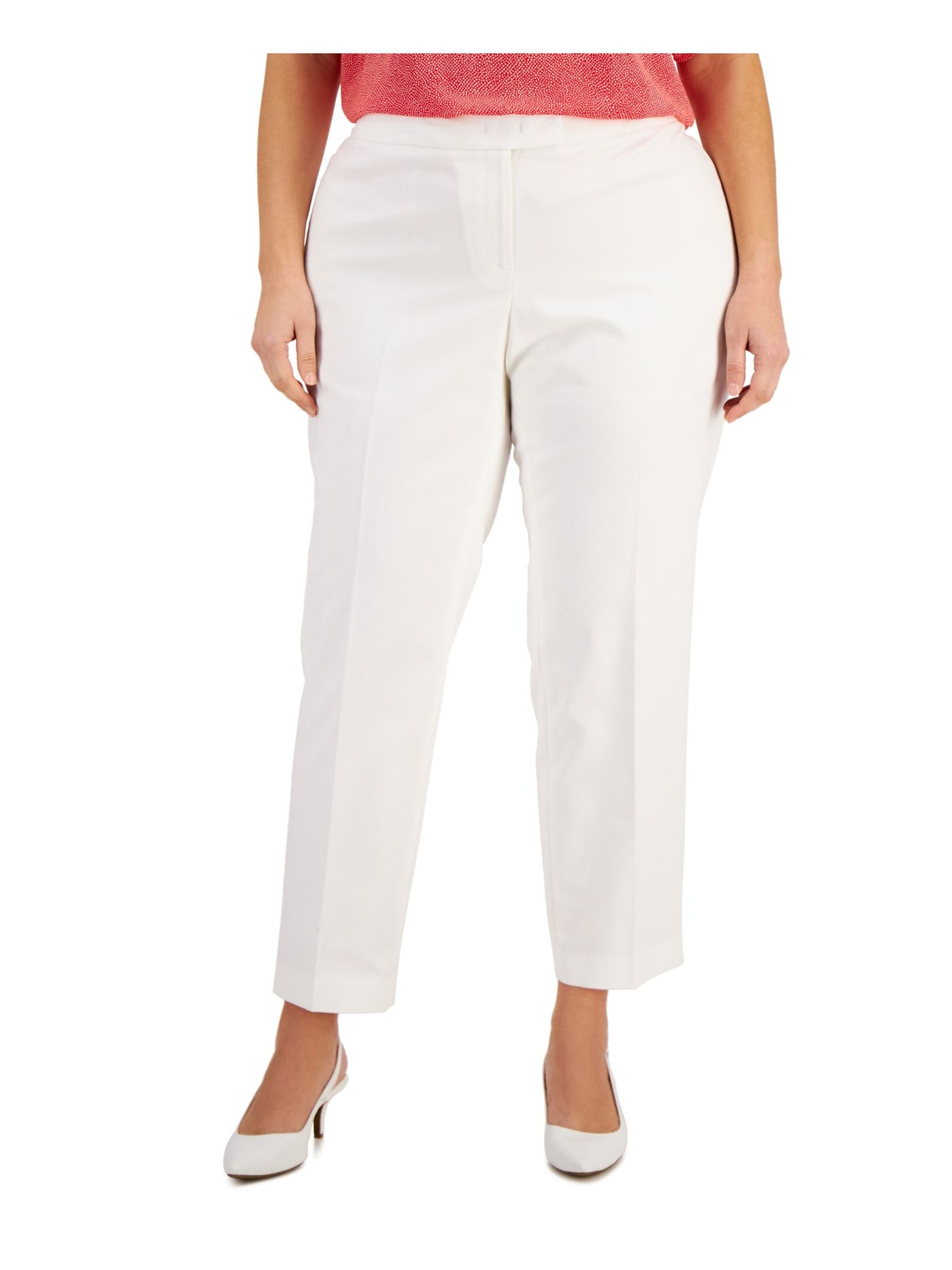 ANNE KLEIN Womens White Zippered Pocketed Hook And Bar Closure Wear To Work Straight leg Pants Plus 20W