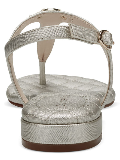CHARTER CLUB Womens Silver Quilted Padded Carinna Round Toe Block Heel Buckle Thong Sandals Shoes 8 M