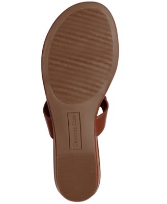 CHARTER CLUB Womens Brown Cut Out Studded Padded Ozella Round Toe Wedge Slip On Flip Flop Sandal M