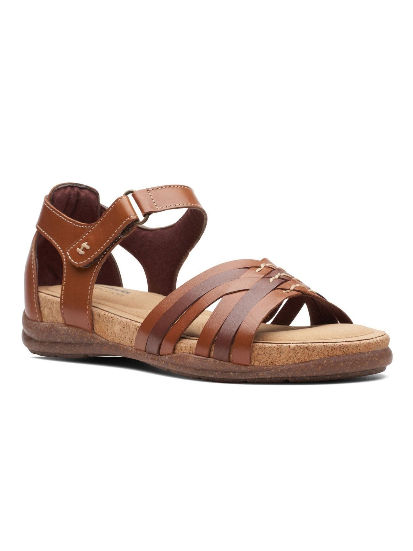 COLLECTION BY CLARKS Womens Brown Strappy Arch Support Padded Roseville Cove Round Toe Wedge Leather Sandals Shoes 7.5 M