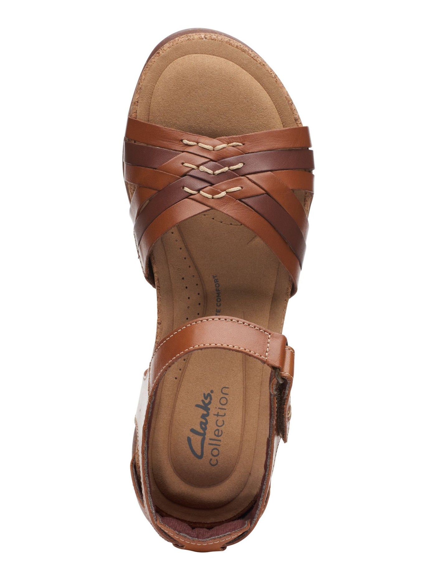 COLLECTION BY CLARKS Womens Brown Strappy Arch Support Padded Roseville Cove Round Toe Wedge Leather Sandals Shoes 7.5 M