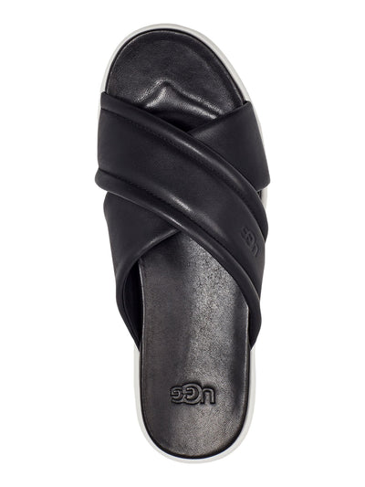UGG Womens Black Goring Comfort Zayne Round Toe Wedge Slip On Leather Slide Sandals 9