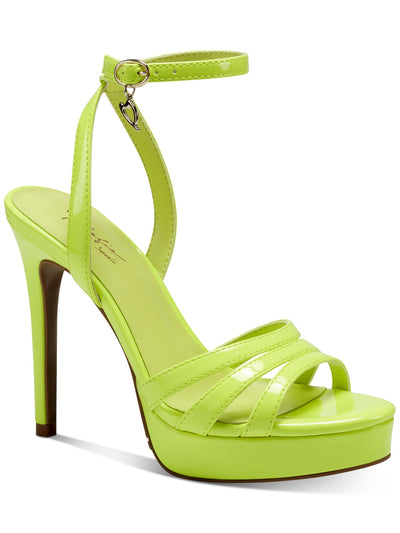 THALIA SODI Womens Green 1" Platform Patent Strappy Padded Chancy Almond Toe Stiletto Buckle Dress Heeled Sandal 7 M