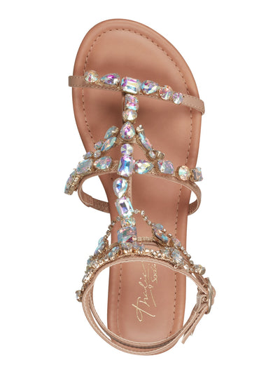 THALIA SODI Womens Beige Embellished T-Strap Jenesis Round Toe Buckle Gladiator Sandals Shoes 8.5 M
