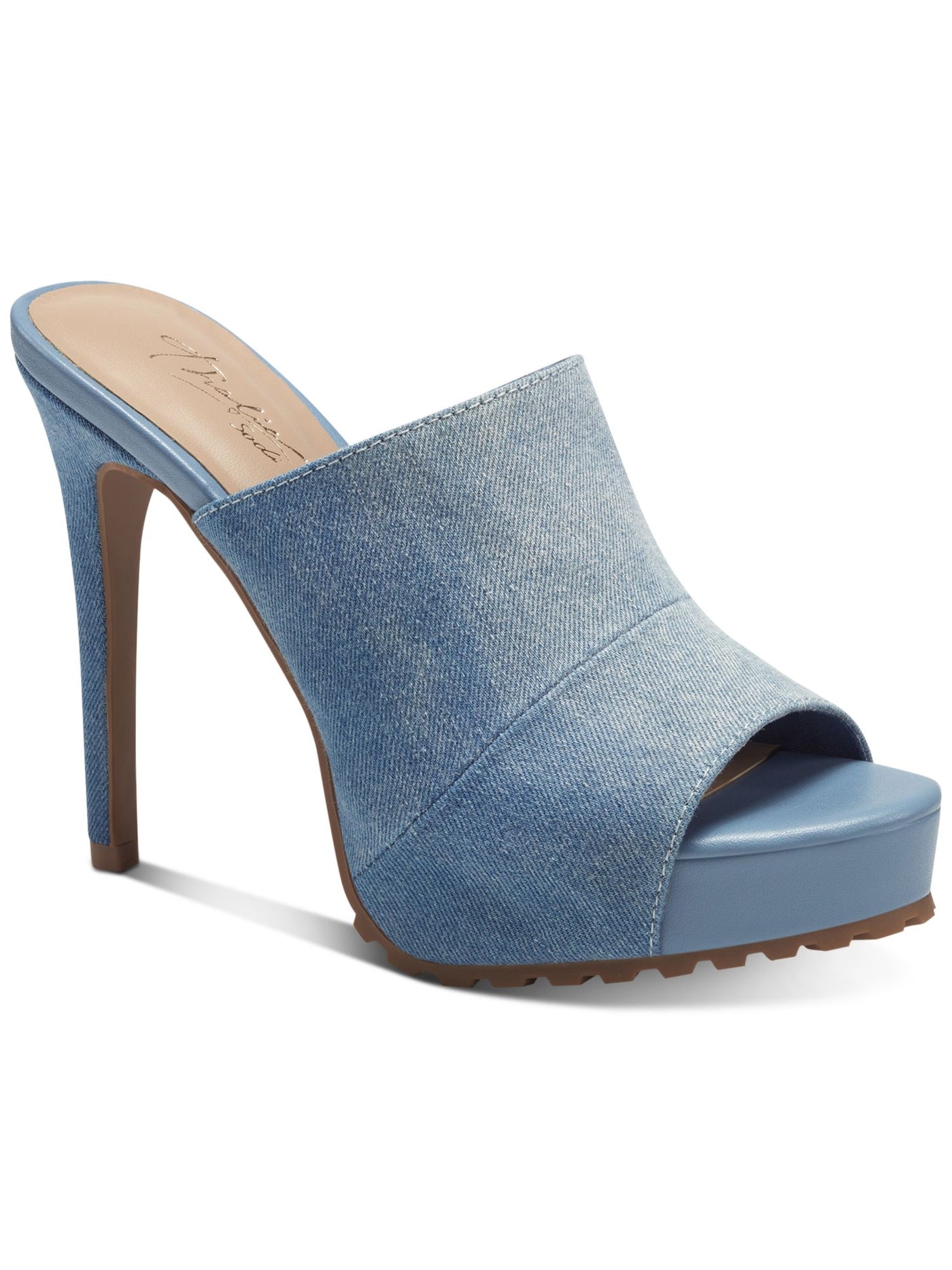 THALIA SODI Womens Blue 1" Platform Lug Sole Cindie Round Toe Stiletto Slip On Heeled Sandal 8.5 M