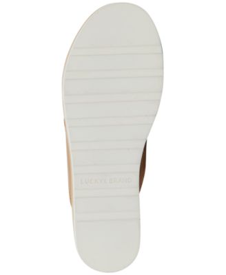 LUCKY BRAND Womens Beige Tri-Tone 1-1/2" Platform Wide Crisscross Straps Side Logo Goring Padded Lug Sole Vebony Round Toe Wedge Slip On Leather Slide Sandals Shoes M