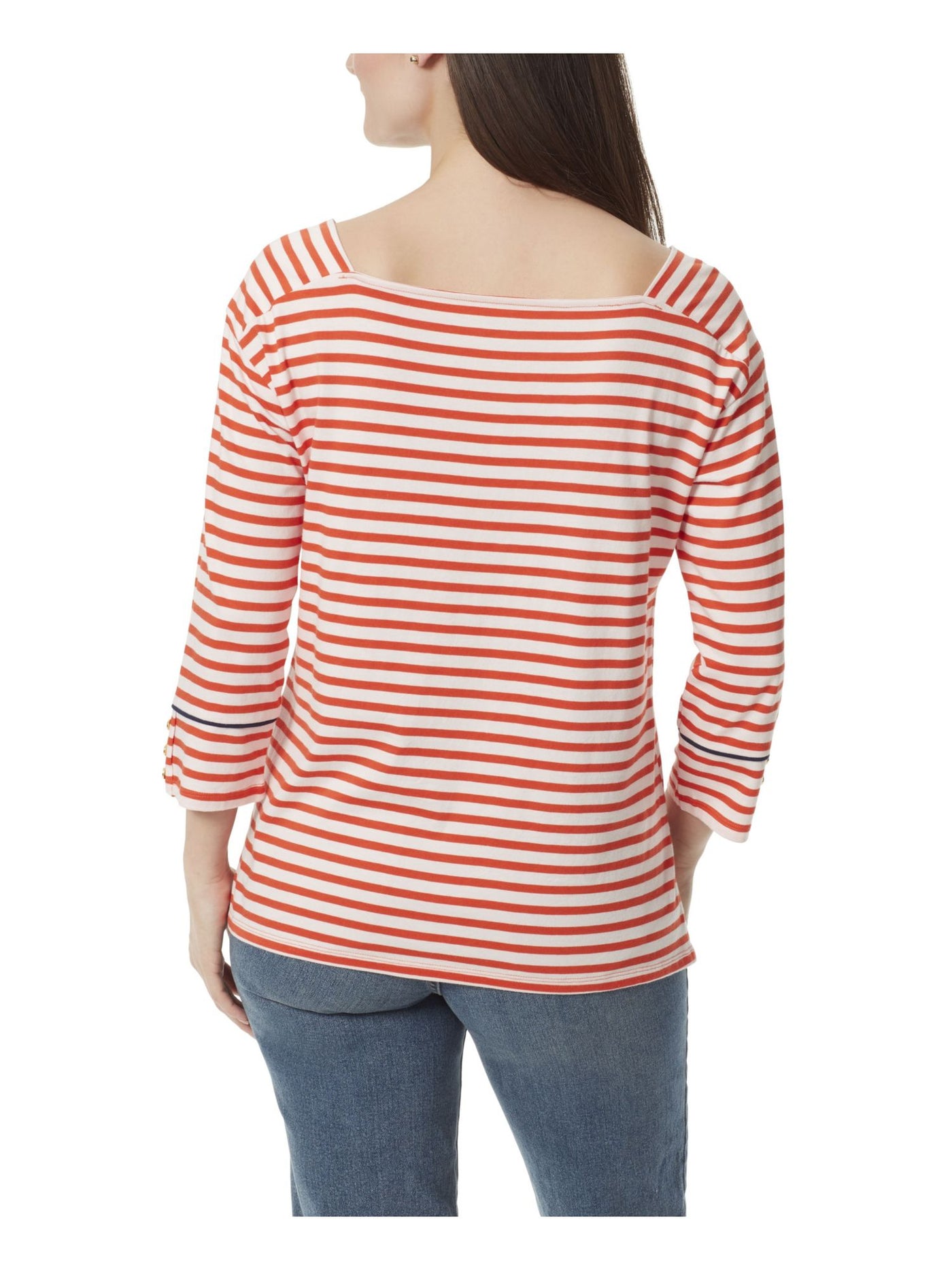 ANNE KLEIN Womens Orange 3/4 Sleeve Boat Neck Top S