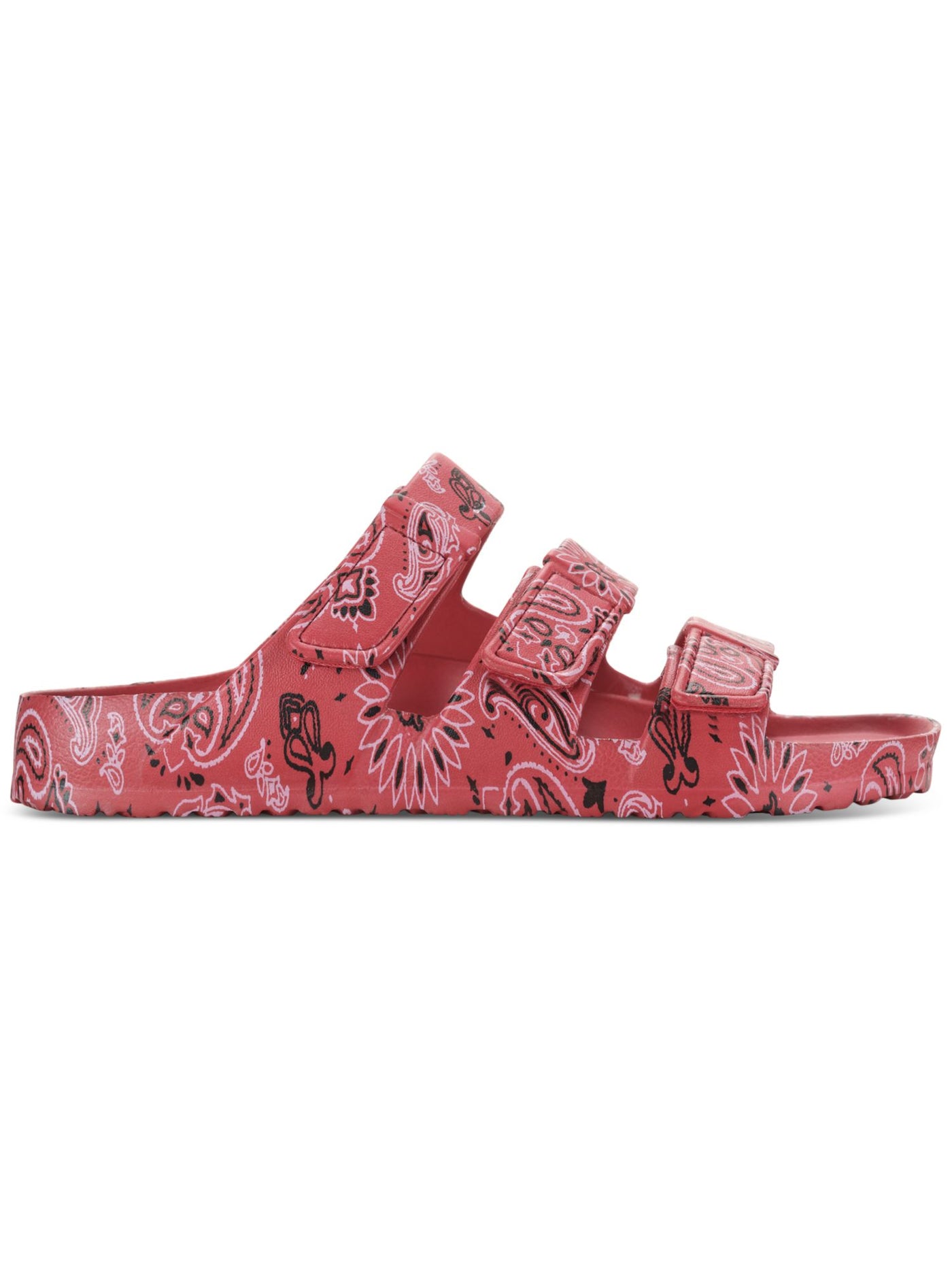 SUN STONE Mens Red Paisley Stay-Put Straps Flexible Sole Adjustable Bowie Open Toe Platform Slip On Slide Sandals Shoes 9 M