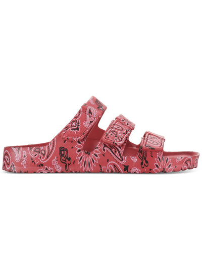 SUN STONE Mens Red Paisley Stay-Put Straps Flexible Sole Adjustable Bowie Open Toe Platform Slip On Slide Sandals Shoes 10 M