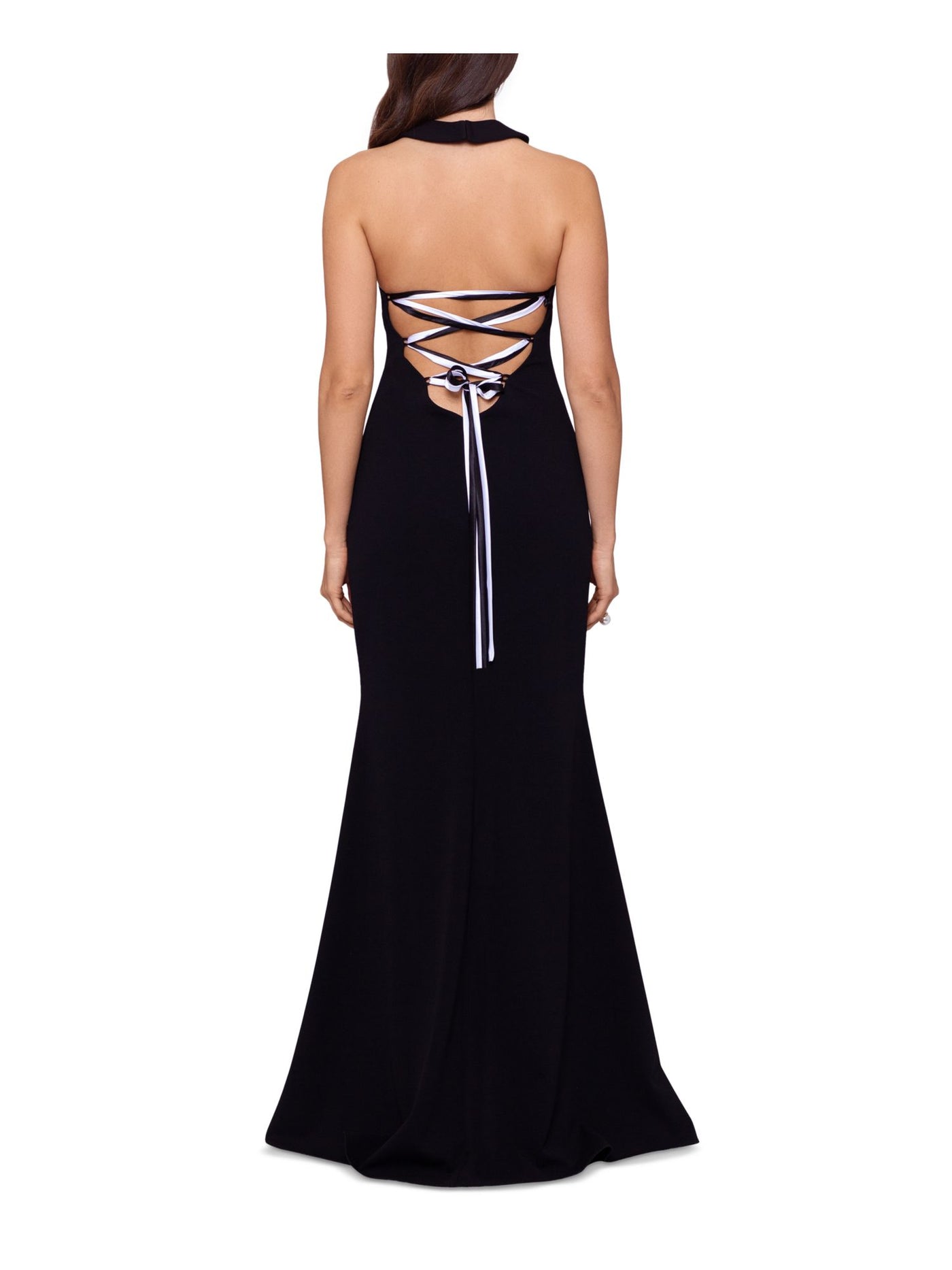 BETSY & ADAM Womens Black Slitted Zippered Lined Padded Bust Sleeveless Halter Full-Length Formal Gown Dress 6