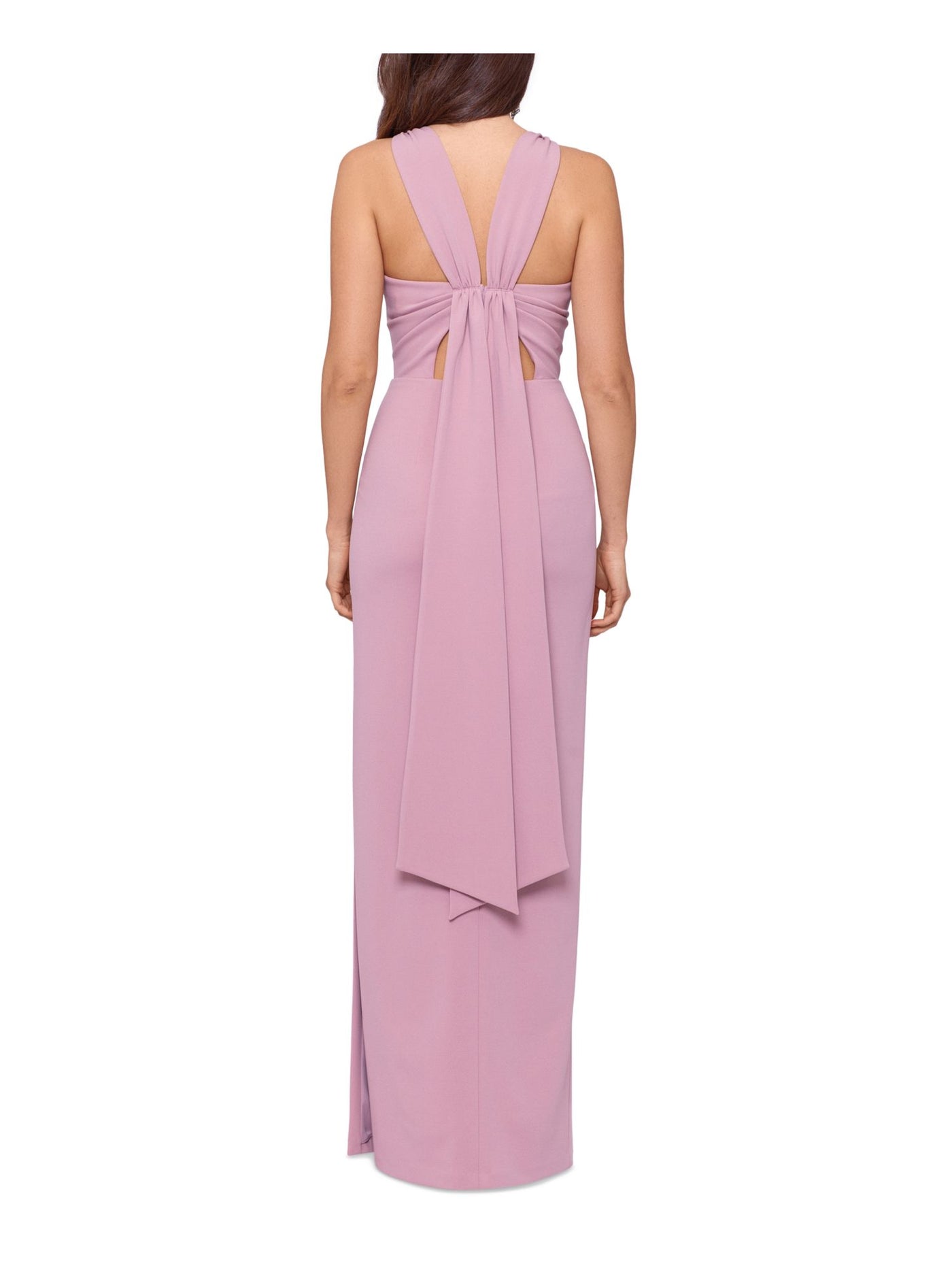 BETSY & ADAM Womens Pink Zippered Slitted Draped Tie Detail Cutout Sleeveless Crew Neck Full-Length Evening Gown Dress 4