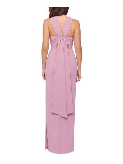 BETSY & ADAM Womens Pink Zippered Slitted Draped Tie Detail Cutout Sleeveless Crew Neck Full-Length Evening Gown Dress 4