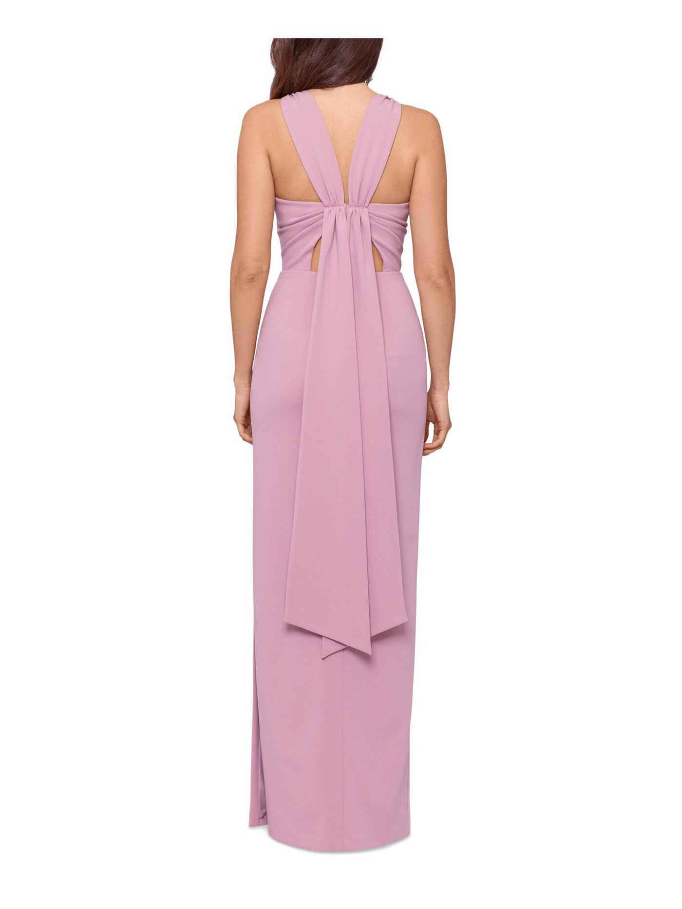 BETSY & ADAM Womens Pink Zippered Slitted Draped Tie Detail Cutout Sleeveless Crew Neck Full-Length Evening Gown Dress 0