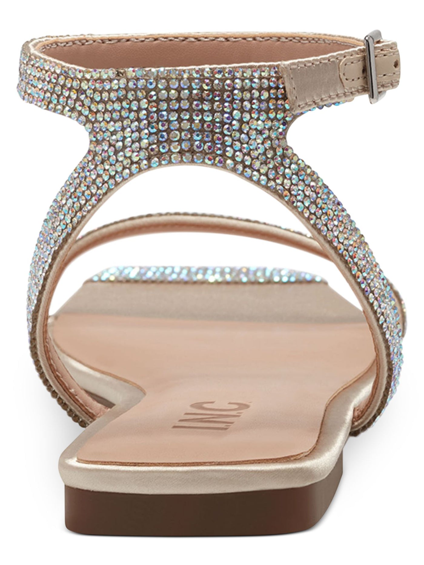 INC Womens Beige Adjustable Ankle Strap Rhinestone Persida Square Toe Slip On Sandals 6 M
