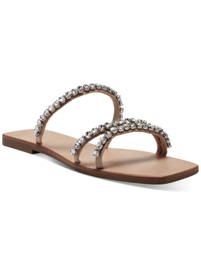 INC Womens Beige Stretch Strap Gem Accent Strappy Pommona Square Toe Block Heel Slip On Sandals 6.5 M