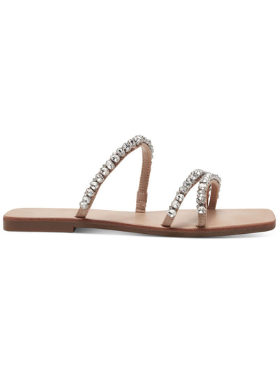 INC Womens Beige Stretch Strap Gem Accent Strappy Pommona Square Toe Block Heel Slip On Sandals 6.5 M