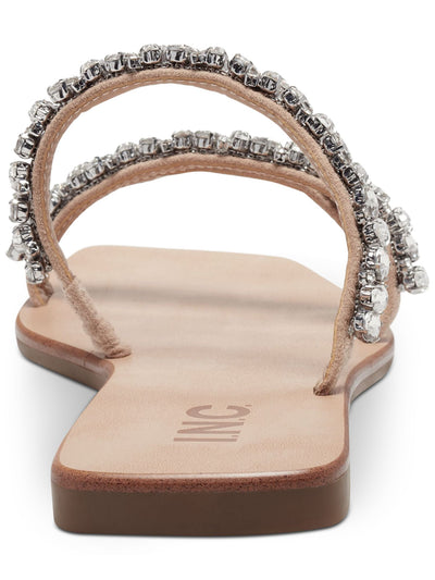 INC Womens Beige Stretch Strap Gem Accent Strappy Pommona Square Toe Block Heel Slip On Sandals 6.5 M