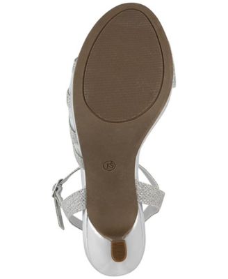 KAREN SCOTT Womens Silver Mixed Media Padded Ankle Strap Asymmetrical Darla Round Toe Stiletto Buckle Dress Slingback Sandal M