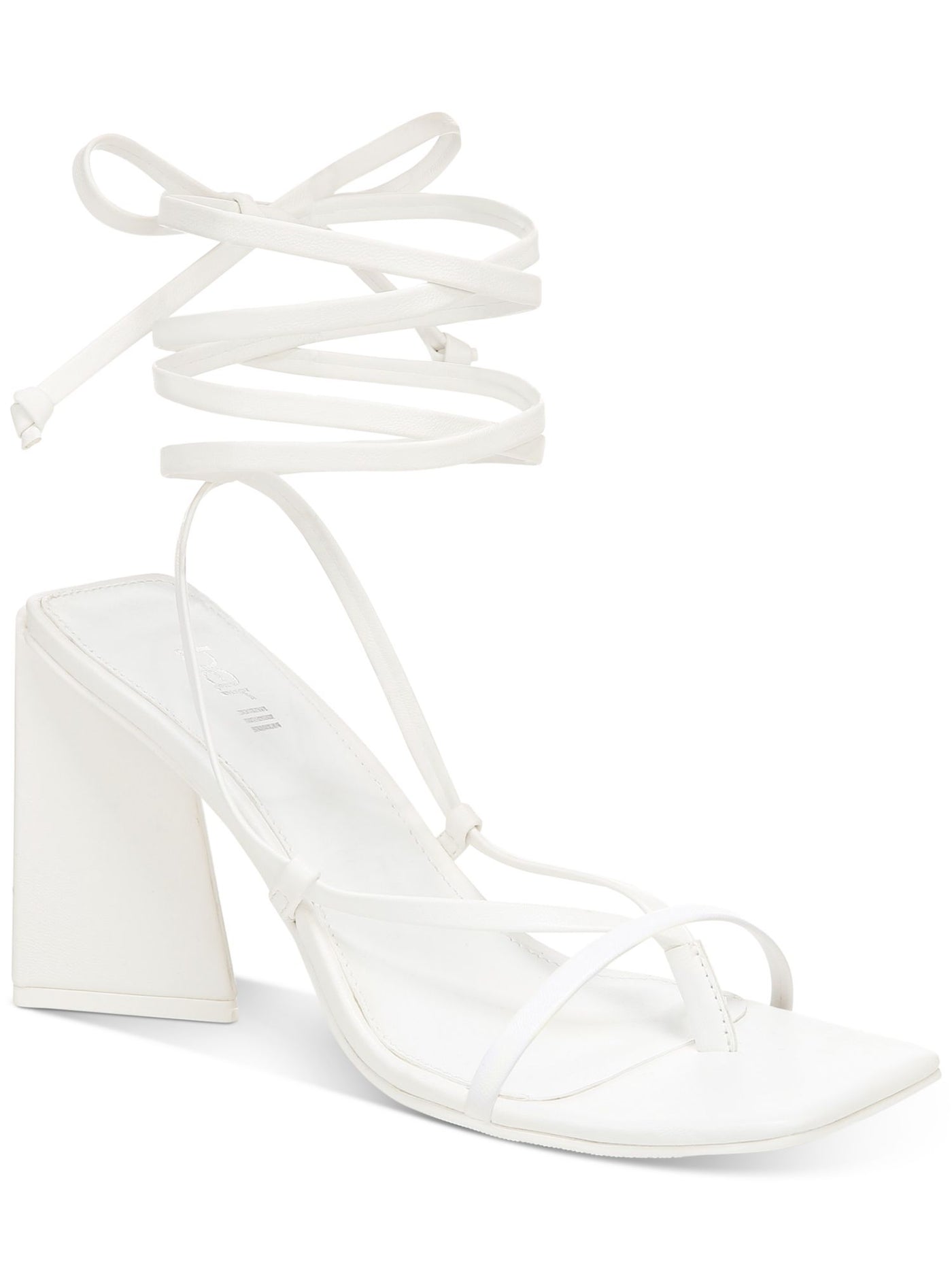 BAR III Womens White Strappy Padded Alana Square Toe Sculpted Heel Lace-Up Heeled Thong Sandals 8 M