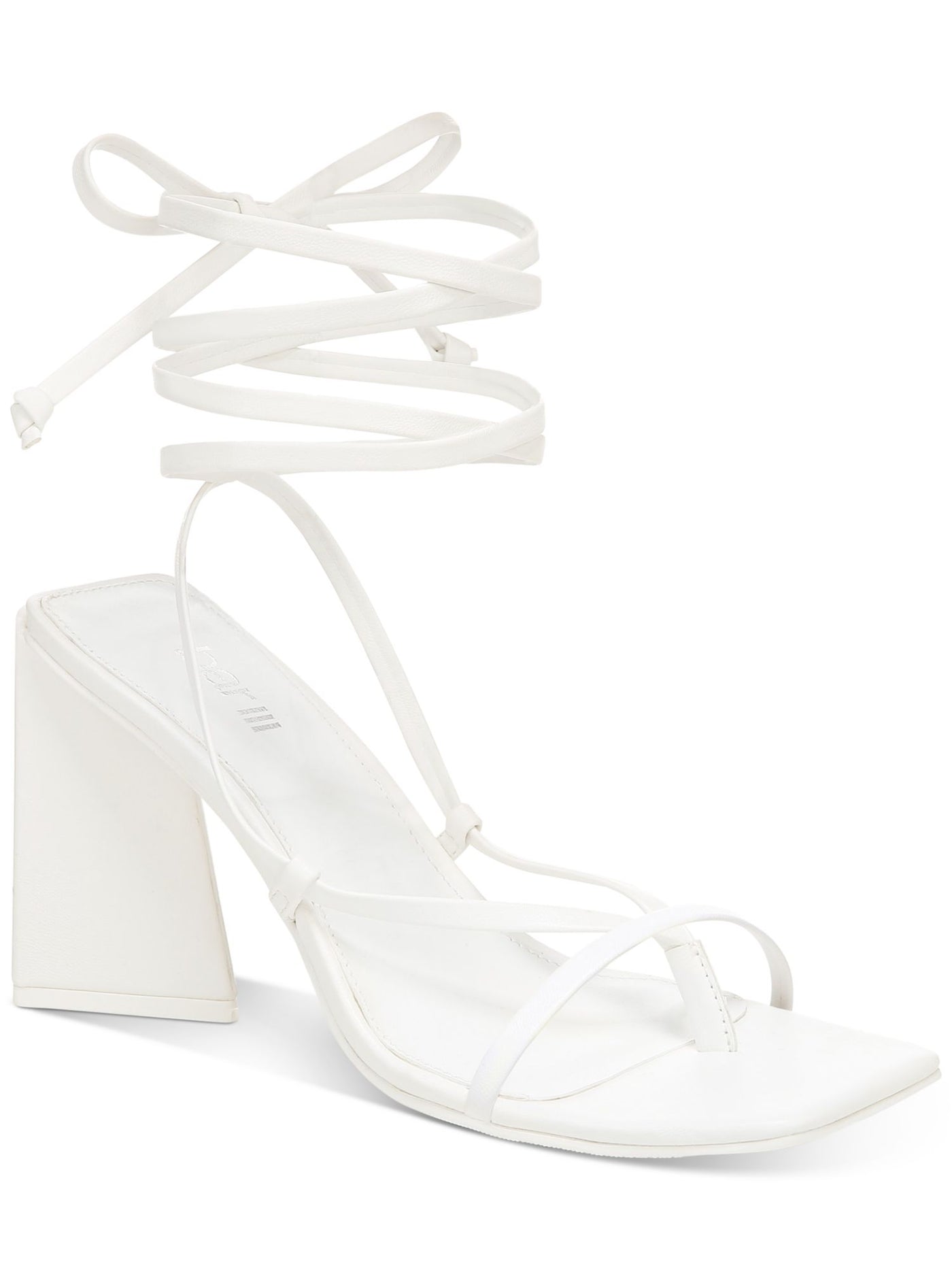 BAR III Womens White Strappy Padded Alana Square Toe Sculpted Heel Lace-Up Heeled Thong Sandals 9.5 M