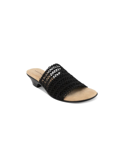 KAREN SCOTT Womens Black Stretch Woven Comfort Elsaa Round Toe Block Heel Slip On Heeled Sandal 7.5 M
