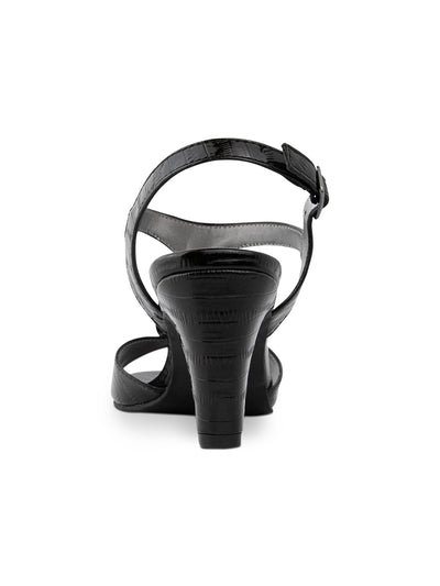 KAREN SCOTT Womens Black Patterned Hardware Detail Padded Adjustable Strap T-Strap Danee Almond Toe Block Heel Buckle Dress Sandals Shoes 7 M