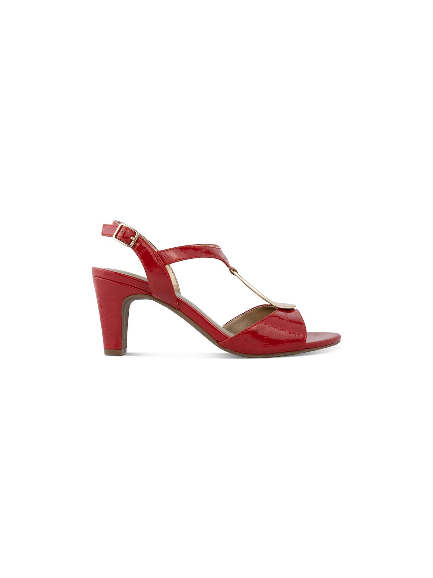 KAREN SCOTT Womens Red Snake Embossed Hardware Detai Adjustable Strap Cushioned Danee Almond Toe Block Heel Buckle Dress Sandals Shoes 5.5 M