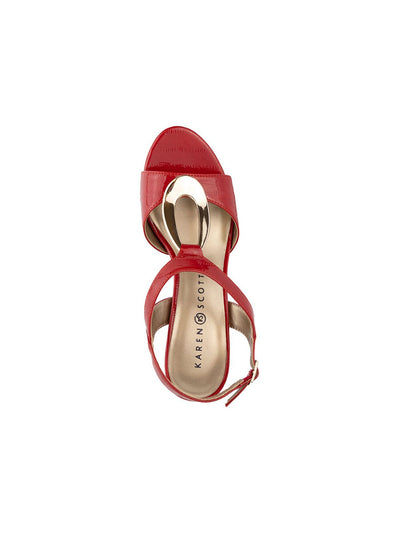 KAREN SCOTT Womens Red Snake Embossed Hardware Detai Adjustable Strap Cushioned Danee Almond Toe Block Heel Buckle Dress Sandals Shoes 7.5 M