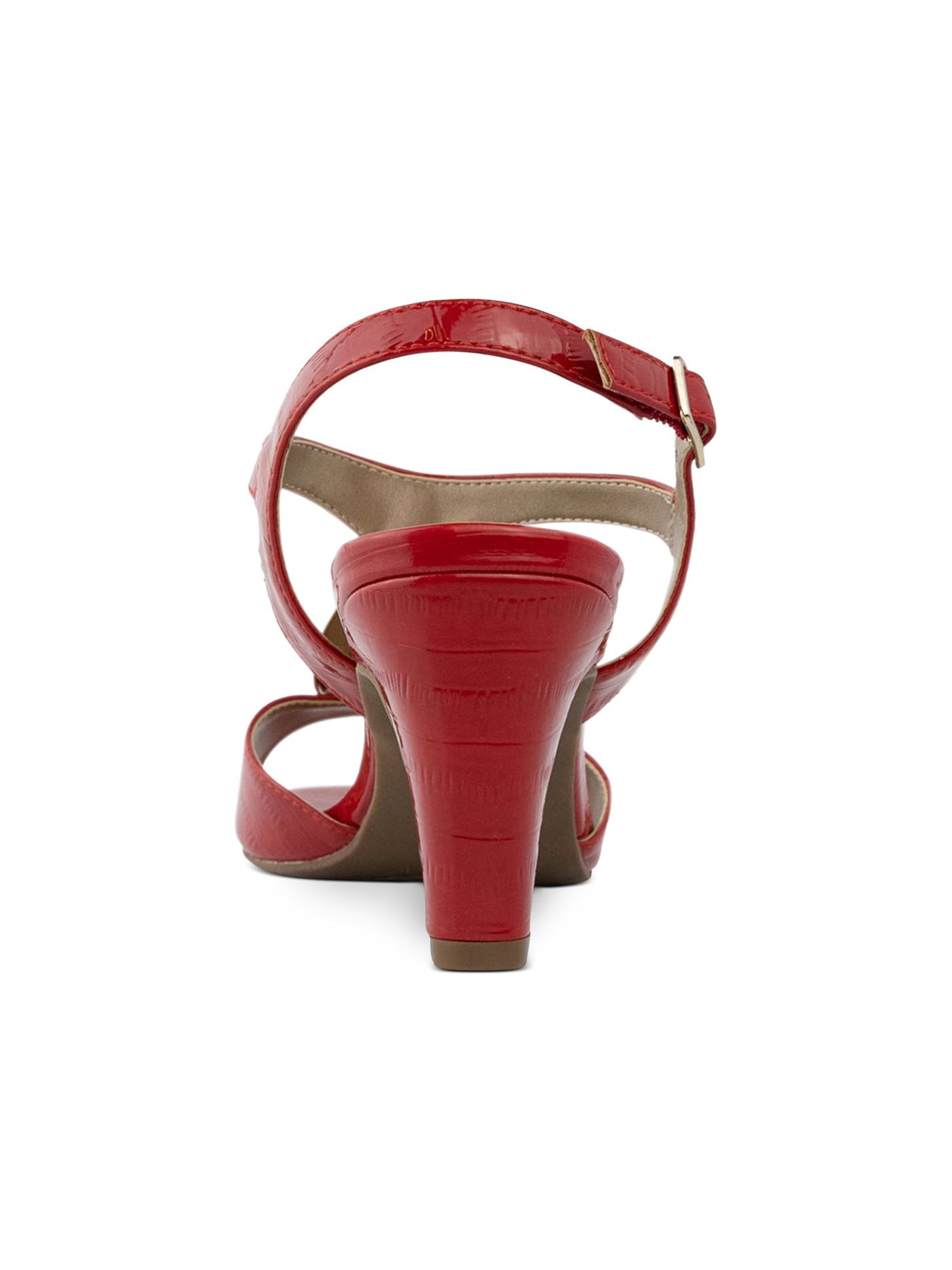 KAREN SCOTT Womens Red Snake Embossed Hardware Detai Adjustable Strap Cushioned Danee Almond Toe Block Heel Buckle Dress Sandals Shoes M