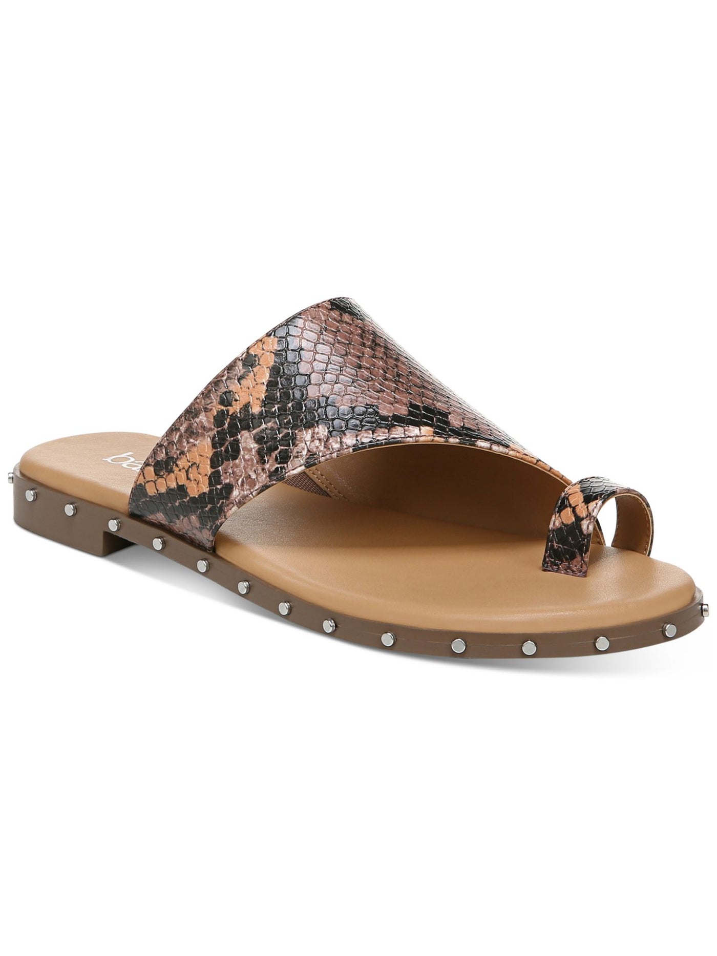BAR III Womens Beige Snake Toe Loop Asymmetrical Studded Hattie Round Toe Slip On Slide Sandals Shoes 7.5 M