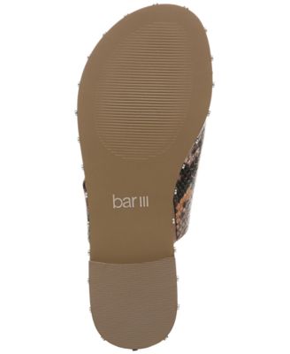 BAR III Womens Beige Snake Toe Loop Asymmetrical Studded Hattie Round Toe Slip On Slide Sandals Shoes M