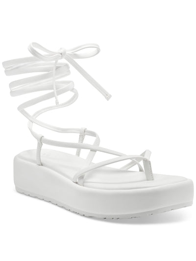 INC Womens White Strappy Padded Rexile Square Toe Wedge Lace-Up Thong Sandals Shoes 10 M