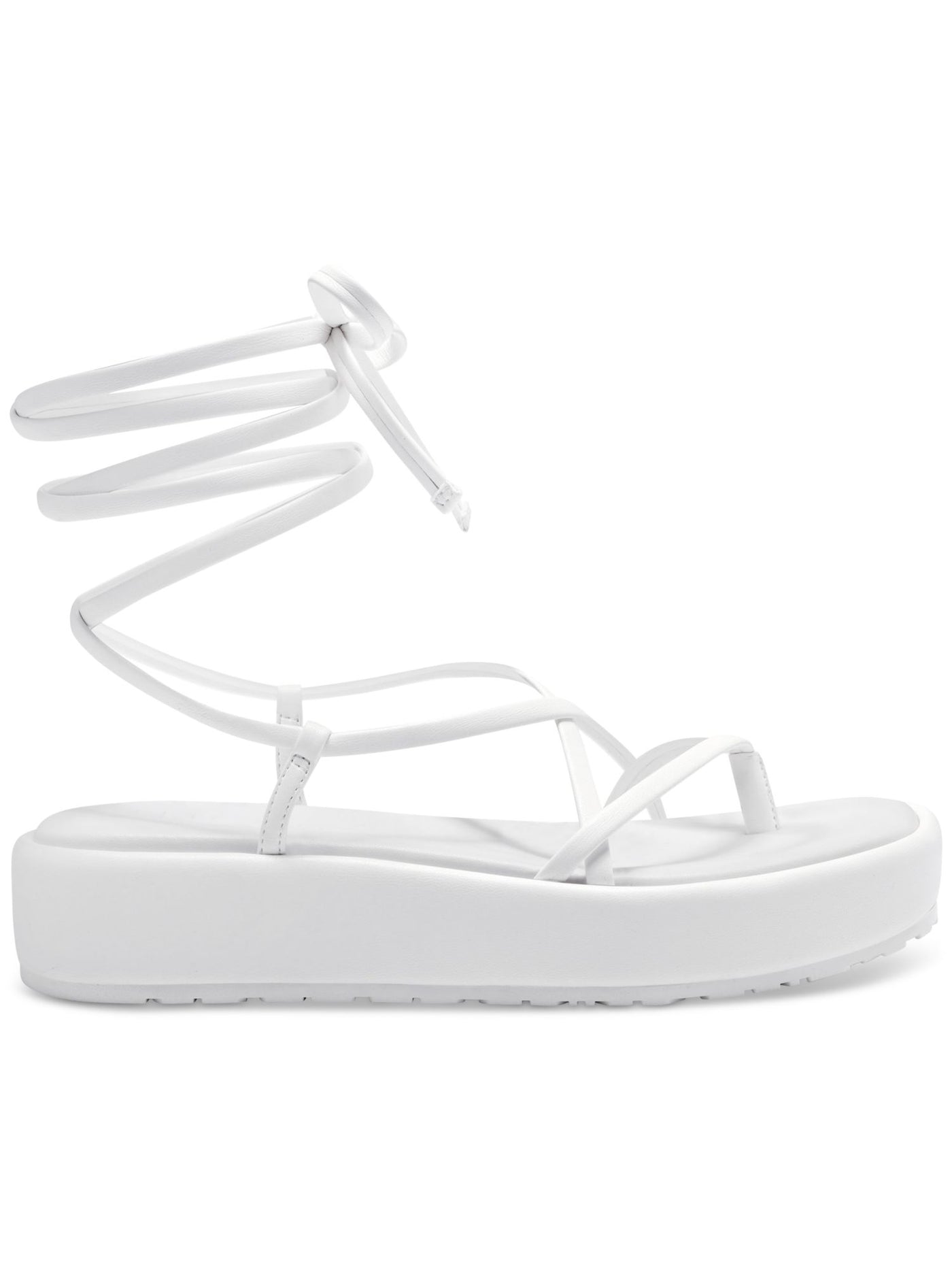 INC Womens White Strappy Padded Rexile Square Toe Wedge Lace-Up Thong Sandals Shoes 9 M