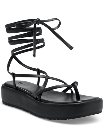 INC Womens Black Strappy Padded Rexile Square Toe Wedge Lace-Up Thong Sandals Shoes 6 M