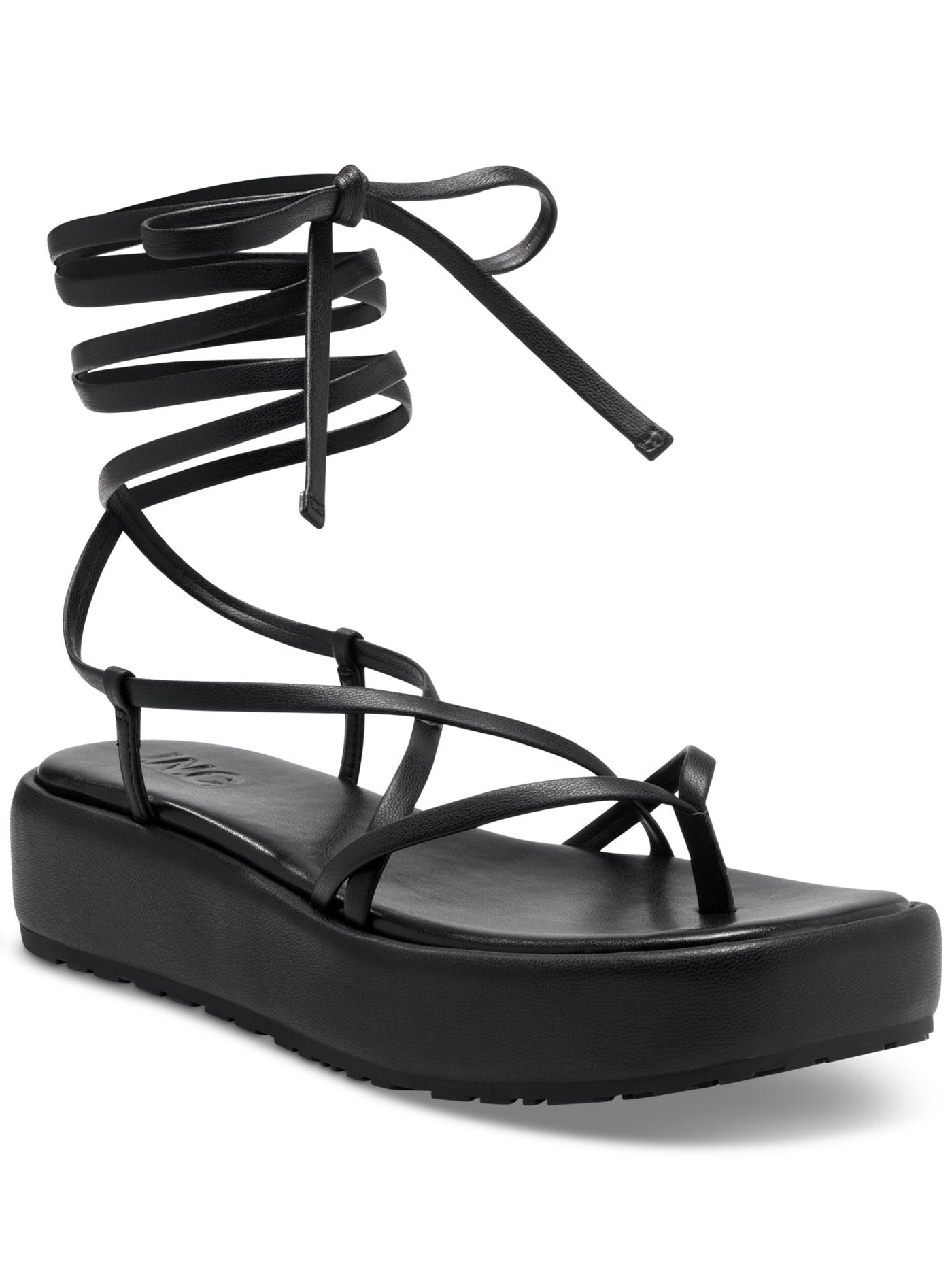 INC Womens Black Strappy Padded Rexile Square Toe Wedge Lace-Up Thong Sandals Shoes 9.5 M