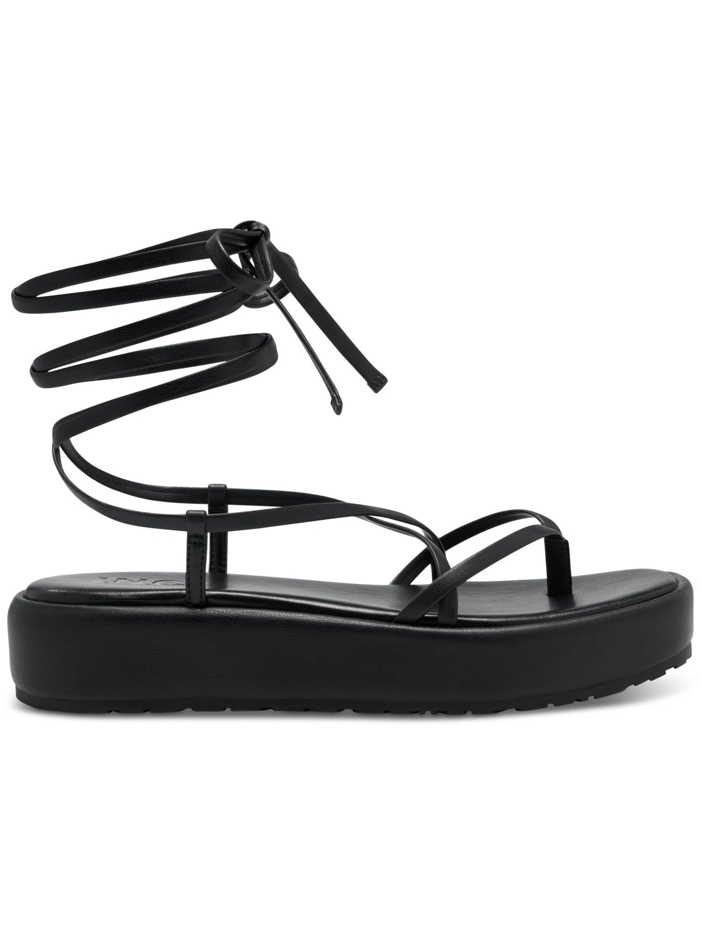 INC Womens Black Strappy Padded Rexile Square Toe Wedge Lace-Up Thong Sandals Shoes 6 M