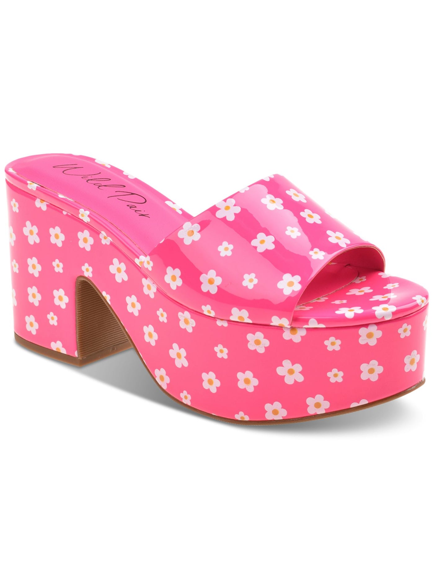 WILD PAIR Womens Pink Floral 2" Platform Slip Resistant Goring Cushioned Melborne Round Toe Block Heel Slip On Heeled Sandal 10 M
