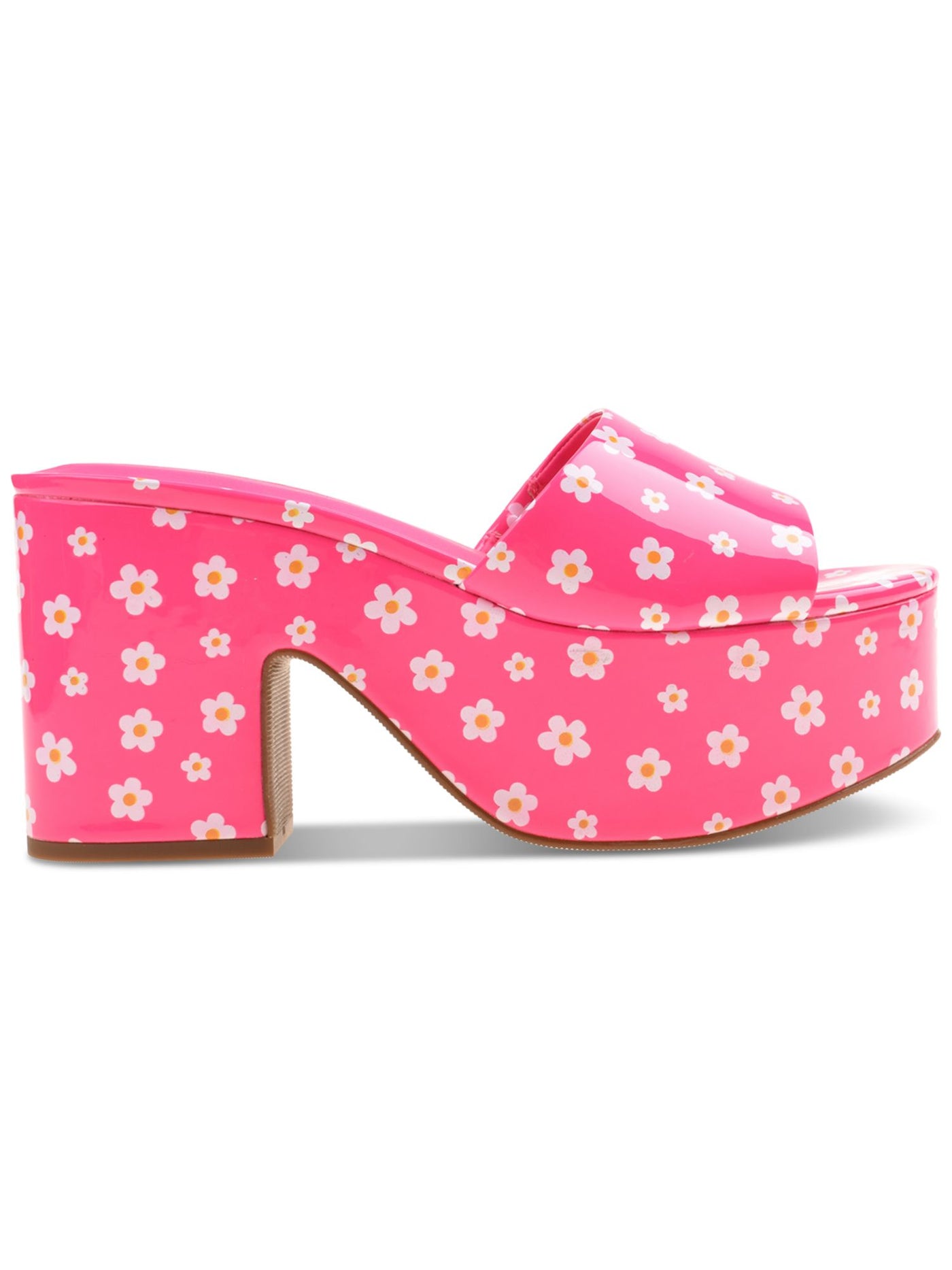 WILD PAIR Womens Pink Floral 2" Platform Slip Resistant Goring Cushioned Melborne Round Toe Block Heel Slip On Heeled Sandal 10 M