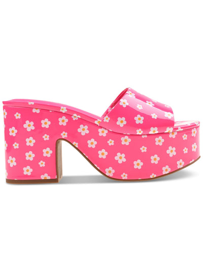 WILD PAIR Womens Pink Floral 2" Platform Slip Resistant Goring Cushioned Melborne Round Toe Block Heel Slip On Heeled Sandal 9 M