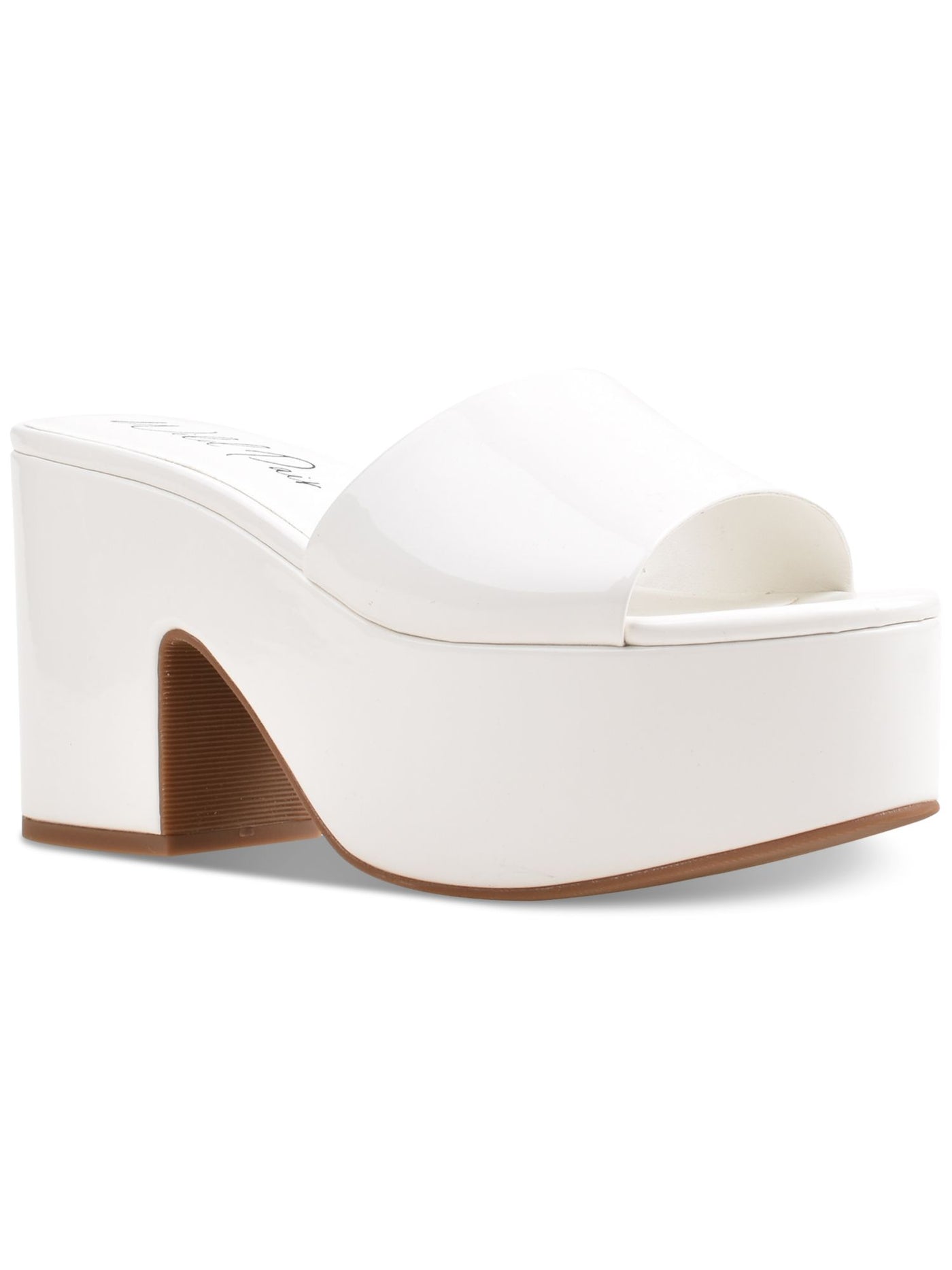 WILD PAIR Womens White 2 Platform Cushioned Slip Resistant Melborne Round Toe Block Heel Slip On Heeled Sandal 6 M