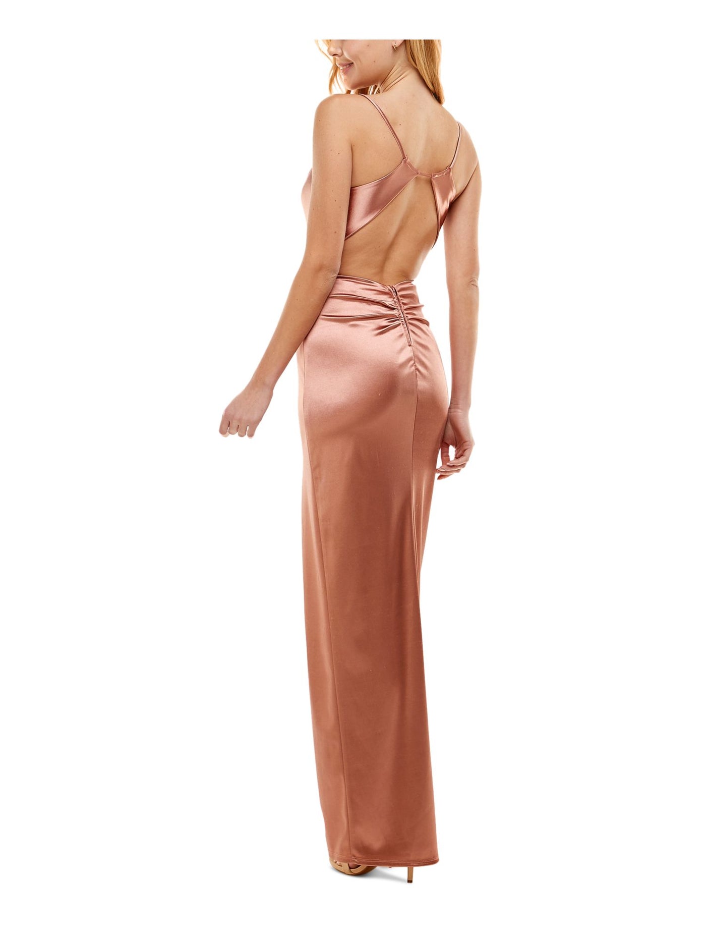 City STUDIO Womens Coral Stretch Zippered Open Back High Side Slit Sleeveless Scoop Neck Full-Length Prom Gown Dress 3
